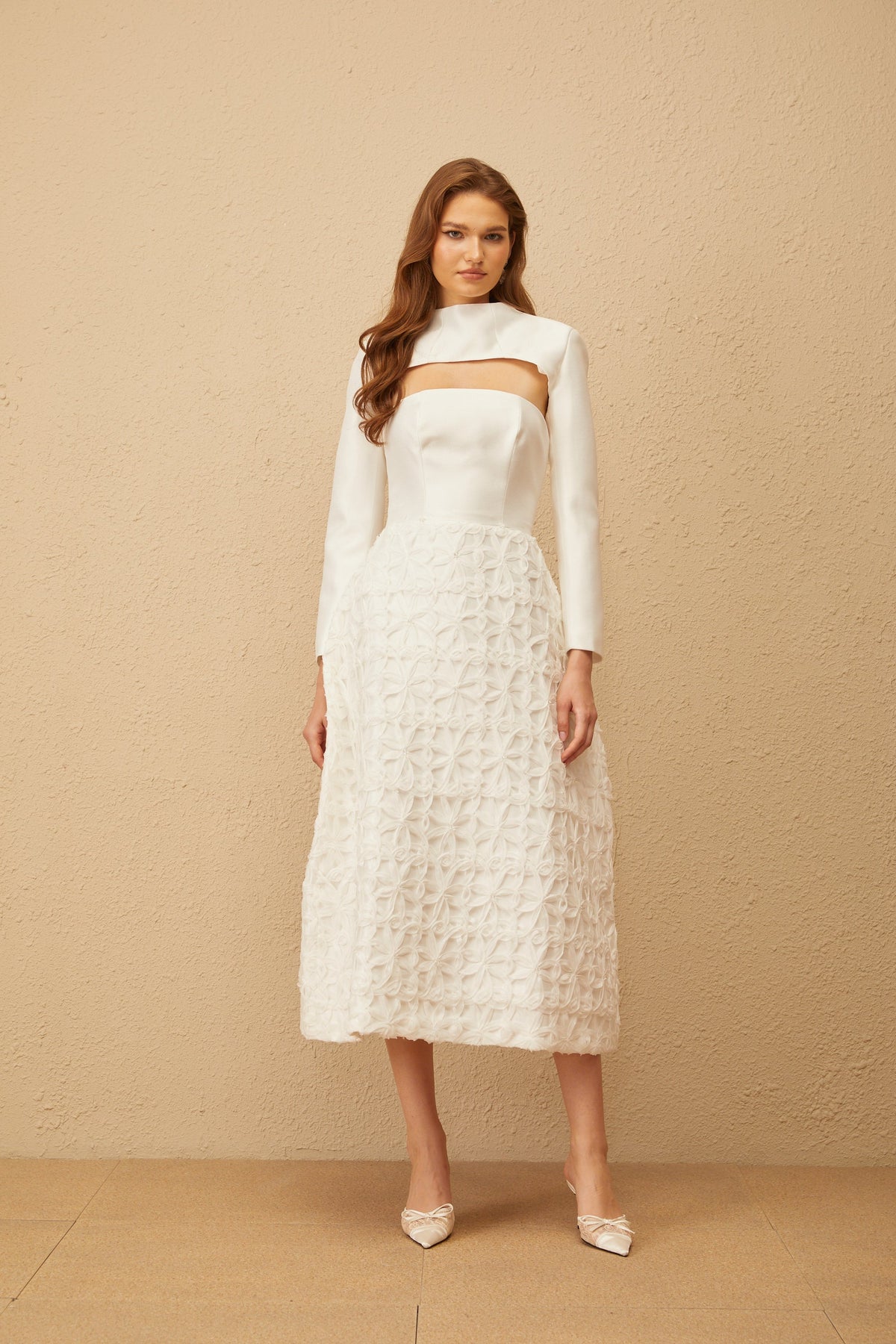 Dulcie White Floral Jacquard Shawl & Dress Set