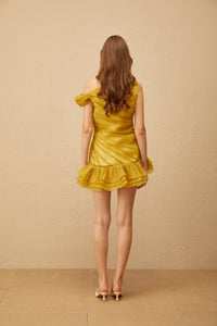 Justine Yellow One Shoulder Ruched Mini Dress