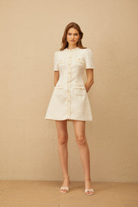 Gaëlle White Faux Pearl Tweed Mini Dress