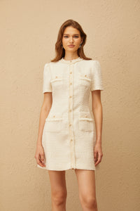 Gaëlle White Faux Pearl Tweed Mini Dress
