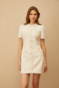 Gaëlle White Faux Pearl Tweed Mini Dress