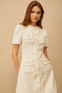 Gaëlle White Faux Pearl Tweed Mini Dress