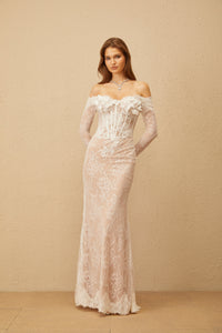 Carmen White Embellished Floral Lace Maxi Dress