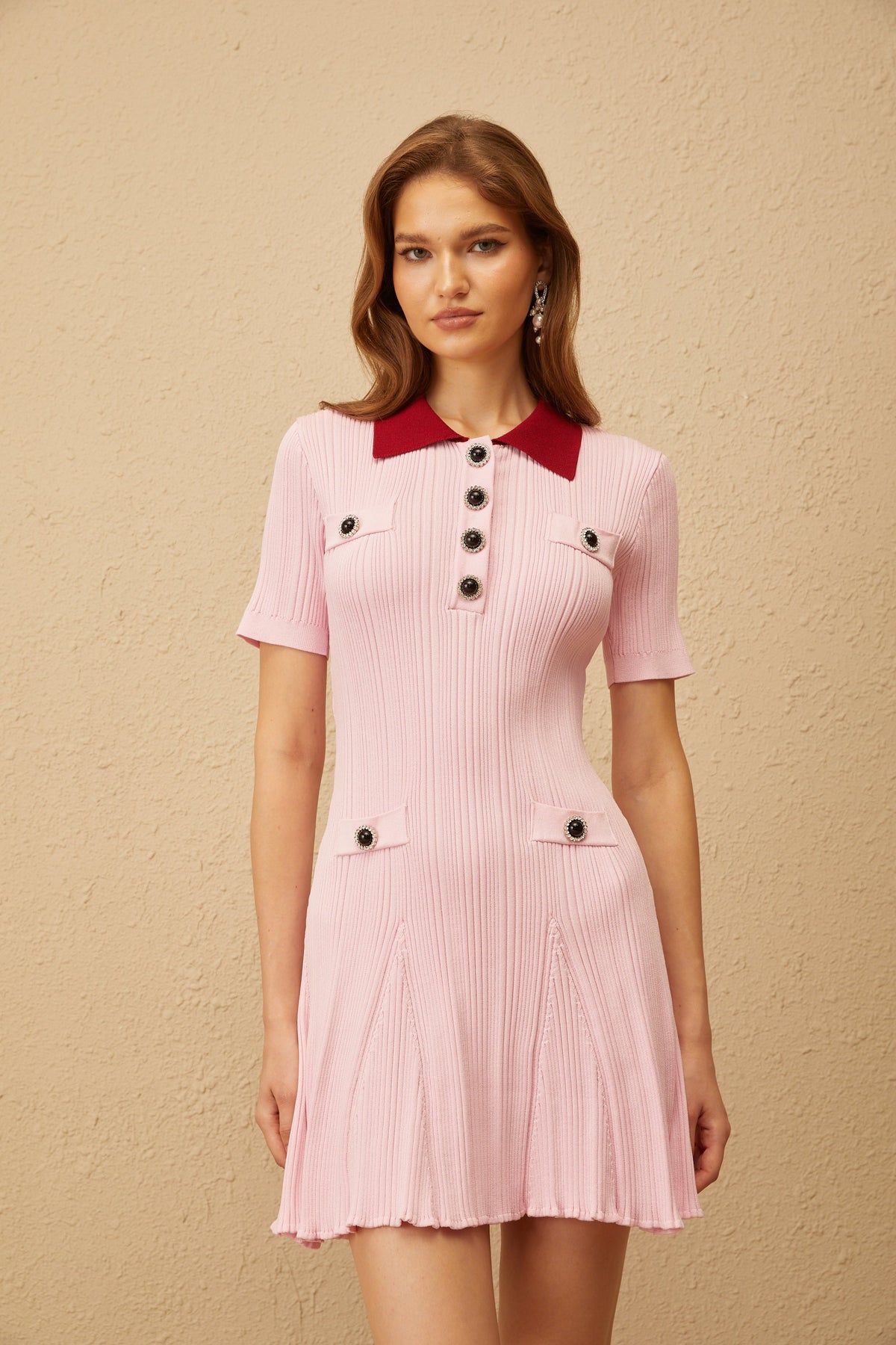 Diane Pink Ribbed Knit Mini Dress