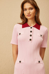 Diane Pink Ribbed Knit Mini Dress