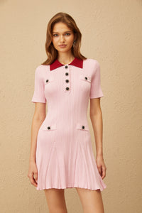 Diane Pink Ribbed Knit Mini Dress