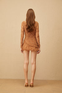 Claudia Brown Ruched Tulle Mini Dress