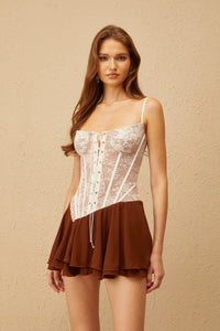 Jacinthe Brown Lace Up Bustier Mini Dress