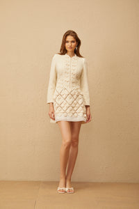 Carlota White Floral Crochet Knit Mini Dress