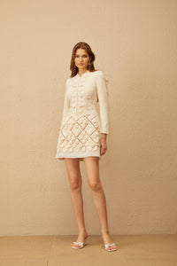 Carlota White Floral Crochet Knit Mini Dress