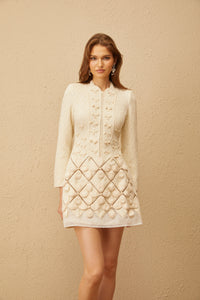 Carlota White Floral Crochet Knit Mini Dress