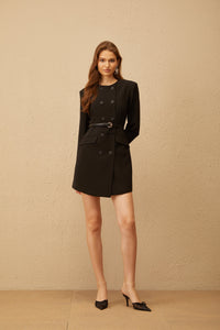 Melanie Black Belted Blazer Mini Dress