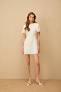 Zephyrine White Fringed Tweed Mini Dress