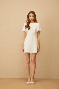 Zephyrine White Fringed Tweed Mini Dress