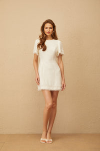 Zephyrine White Fringed Tweed Mini Dress