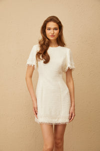 Zephyrine White Fringed Tweed Mini Dress