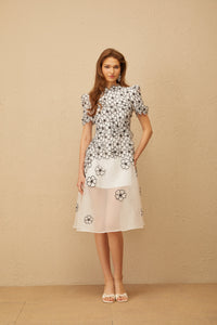 Yaelle White Floral Appliqué Tulle Midi Dress