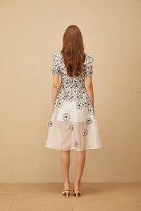 Yaelle White Floral Appliqué Tulle Midi Dress