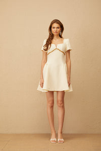 Anaïs Neutral Embellished Puff Mini Dress