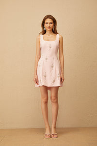 Corentine Pink Open Back Embellished Mini Dress