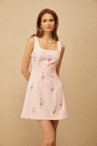 Corentine Pink Open Back Embellished Mini Dress