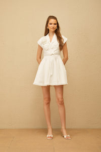 Bernadett White 3D Petal Pleated Mini Dress