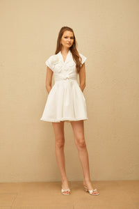 Bernadett White 3D Petal Pleated Mini Dress