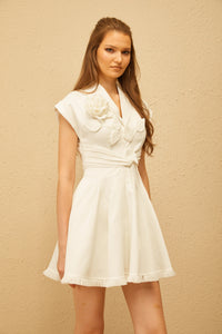 Bernadett White 3D Petal Pleated Mini Dress