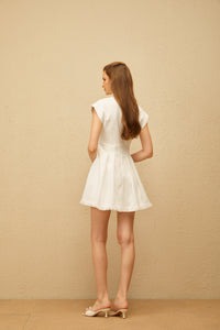 Bernadett White 3D Petal Pleated Mini Dress