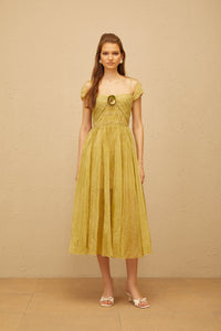 Béryl Green Floral Jacquard Midi Dress