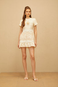 Bianka Neutral Crochet Floral Mini Dress