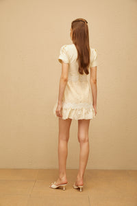 Bianka Neutral Crochet Floral Mini Dress