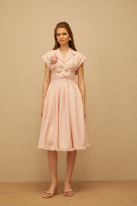Bernadett Pink 3D Petal Pleated Midi Dress