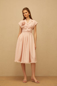 Bernadett Pink 3D Petal Pleated Midi Dress