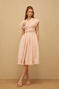 Bernadett Pink 3D Petal Pleated Midi Dress