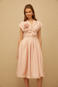 Bernadett Pink 3D Petal Pleated Midi Dress