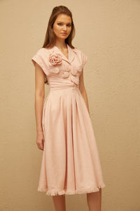 Bernadett Pink 3D Petal Pleated Midi Dress