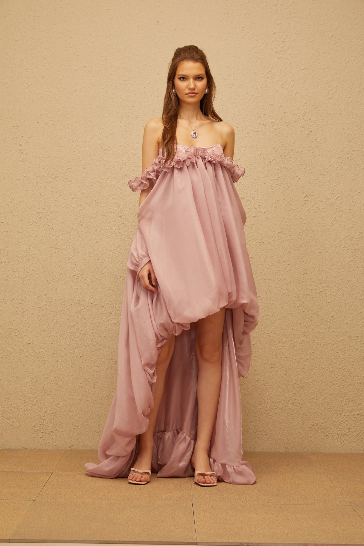 Brooklyn Pink Glossy Bubble Hem Mini Dress