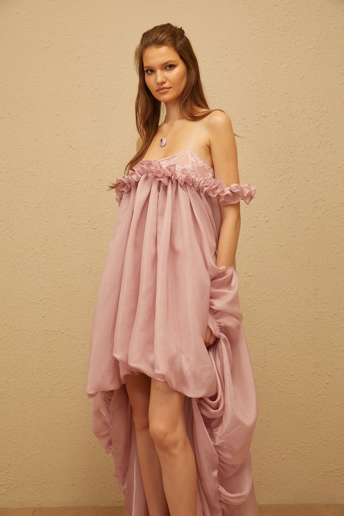 Brooklyn Pink Glossy Bubble Hem Mini Dress
