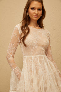 Fernanda White Pleated Floral Lace Mini Dress