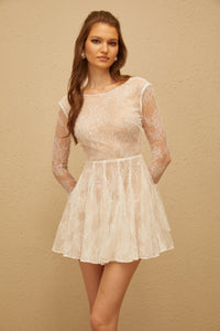 Fernanda White Pleated Floral Lace Mini Dress