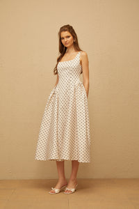 Geneviève White Polka Dot Midi Dress