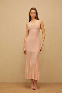 Marianne Pink Halterneck Mermaid Mesh Midi Dress