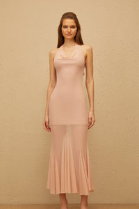 Marianne Pink Halterneck Mermaid Mesh Midi Dress