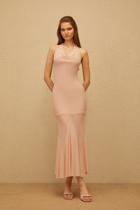 Marianne Pink Halterneck Mermaid Mesh Midi Dress
