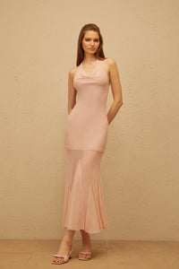 Marianne Pink Halterneck Mermaid Mesh Midi Dress