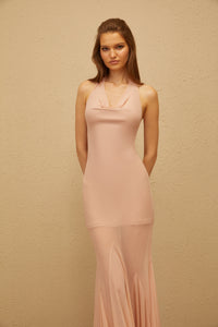 Marianne Pink Halterneck Mermaid Mesh Midi Dress