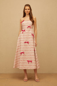 Fabienne Pink Bow Embellished Tweed Midi Dress