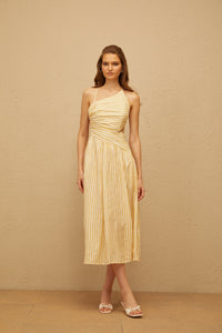 Fabienne Yellow Asymmetrical Striped Midi Dress