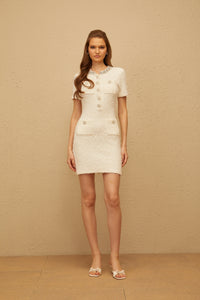 Mélodie White Embellished Furry Knit Mini Dress